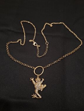 Chico’s Gold Tone Frog Pendant Necklace Rhinestone Statement Charm